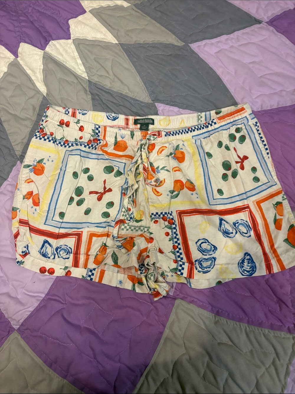 wild fable Cream Fruit & Floral Print Drawstring Athletic Shorts
